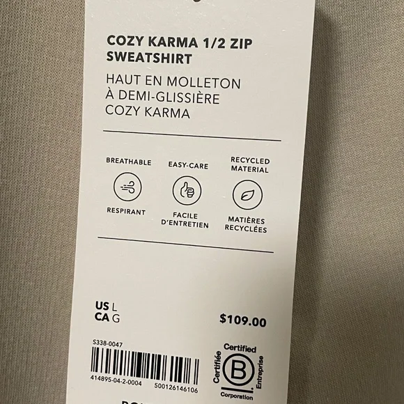 NWT Athleta Cozy Karma 1/2 zip Sweatshirt color Abalone size Large - Picture 8 of 9
